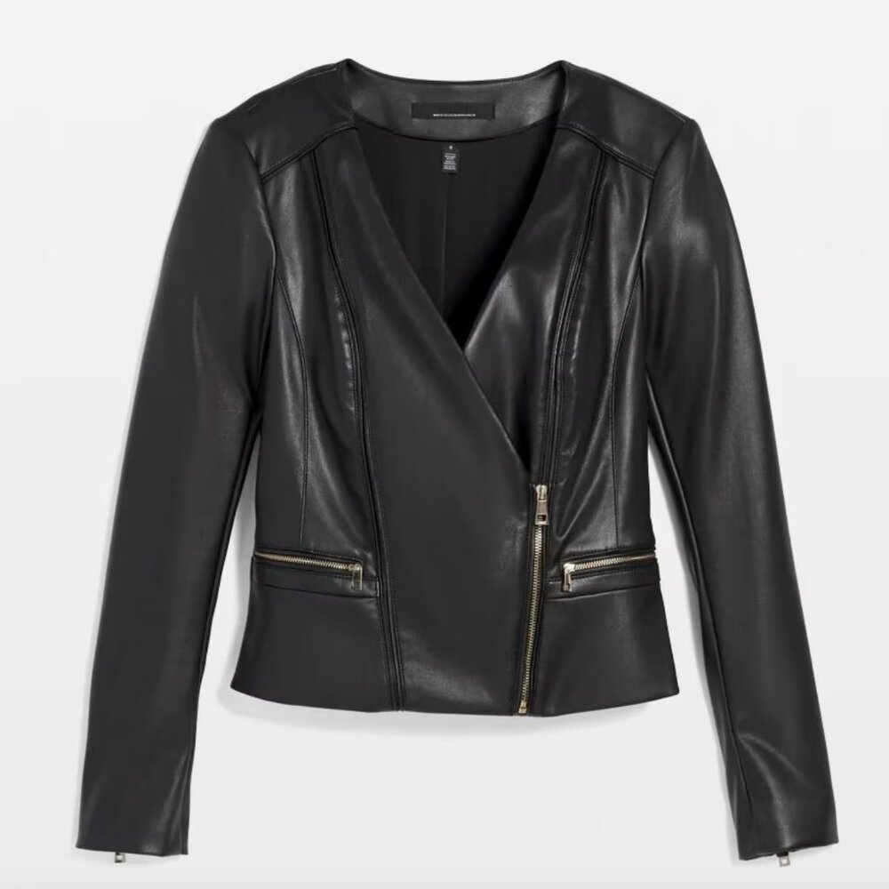 WHBM-Petite Faux Leather Moto Jacket